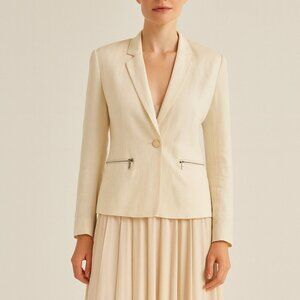 Brochu Walker White Linen Single Button Blazer Sz XS